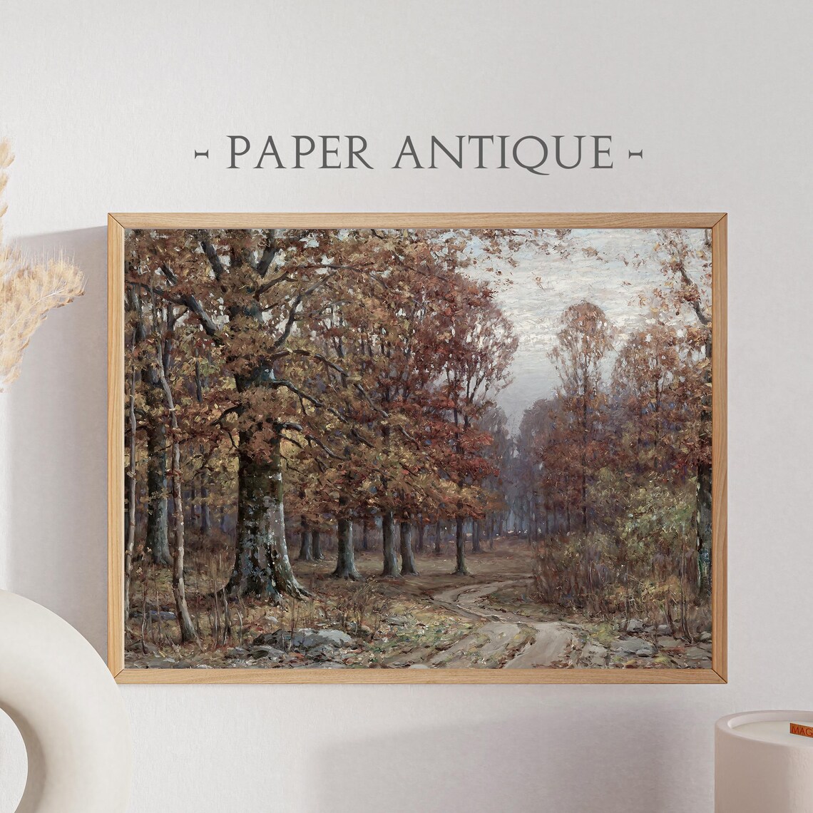 Autumn Forest Path Tall Trees Dirt Road Golden Woodland Painting Poster