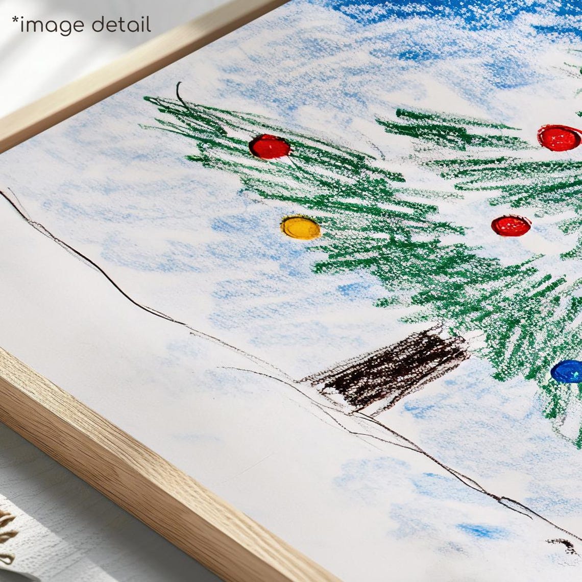 Crayon Santa Hat Bird Christmas Tree Cute Kids Drawing Poster - Image 4