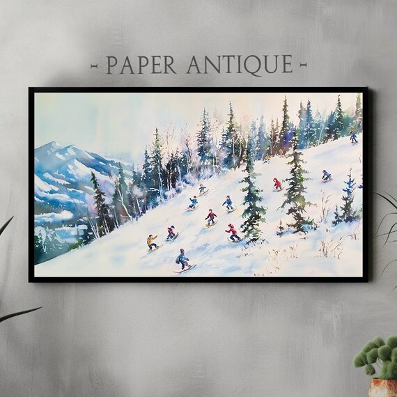 Winter Sledding Scene Painting Joyful Snow Fun Watercolor Poster