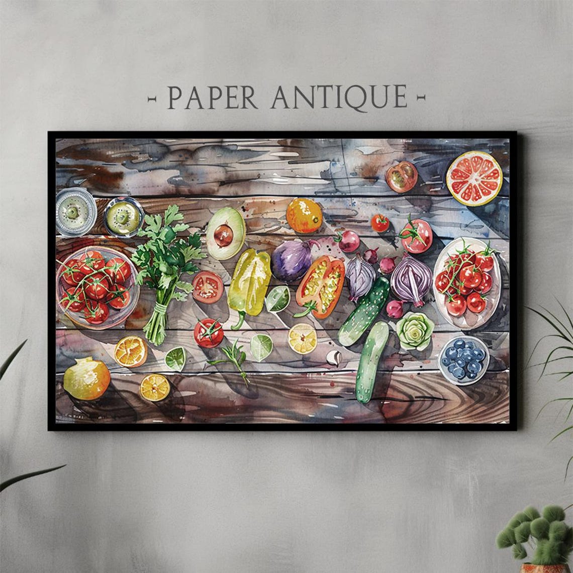 Fresh Vegetables Watercolor Kitchen Scene Rustic Table Poster