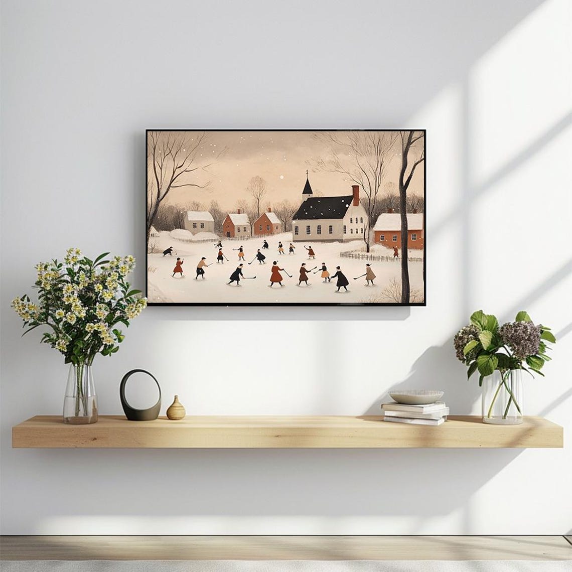 Charming Winter Scene with Ice Skaters and Village Church Poster - Image 2