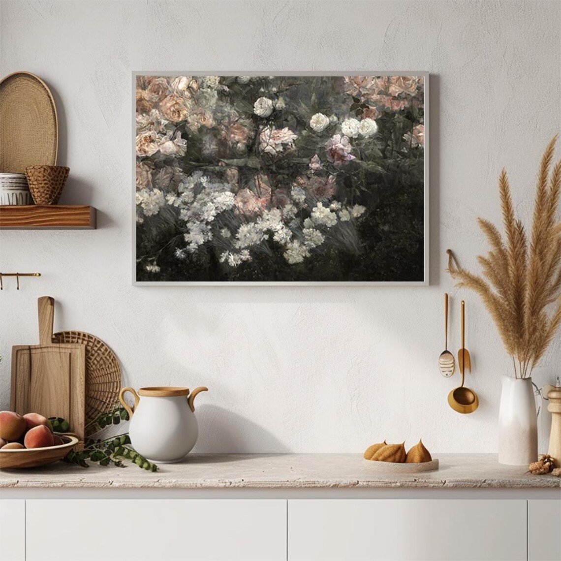 Rose Garden White Flowers Dark Moody Floral Vintage Painting Poster - Image 4