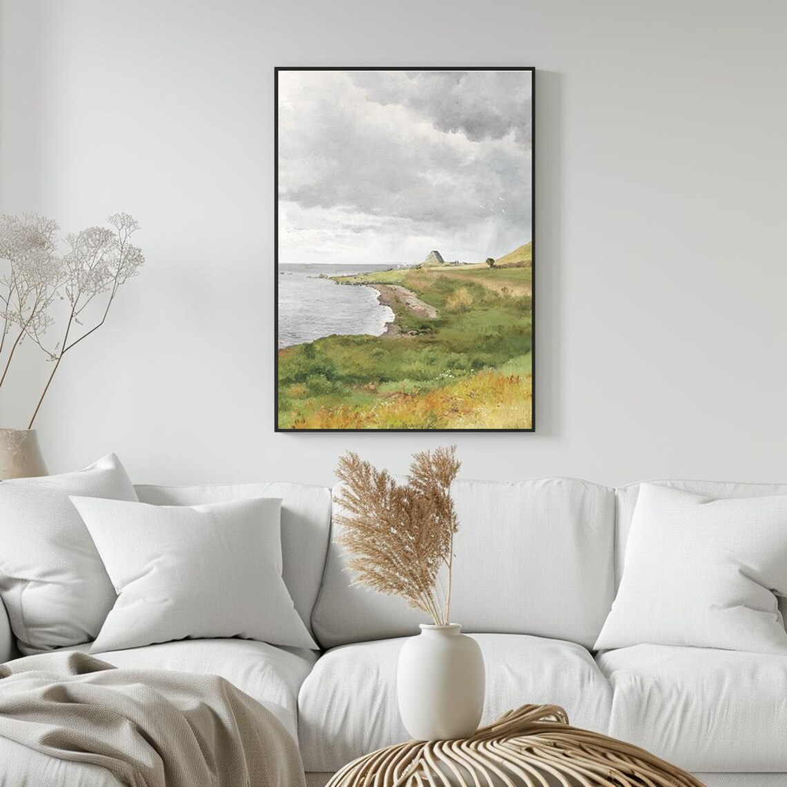 Green Coastal Hills Bay Vintage Seaside Landscape Painting Poster - Image 5