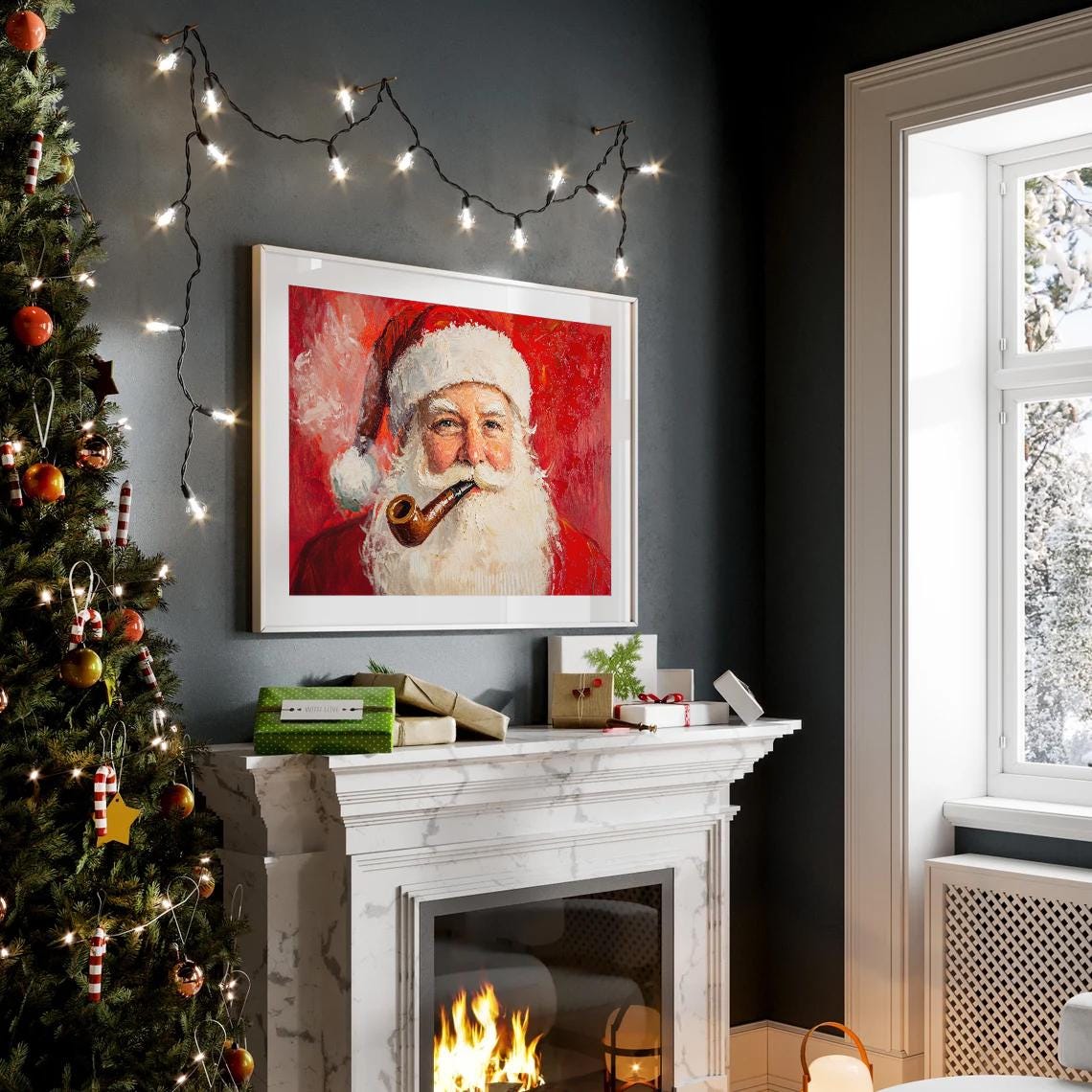 Vintage Santa Claus with Pipe Classic Red Portrait Christmas Poster - Image 2