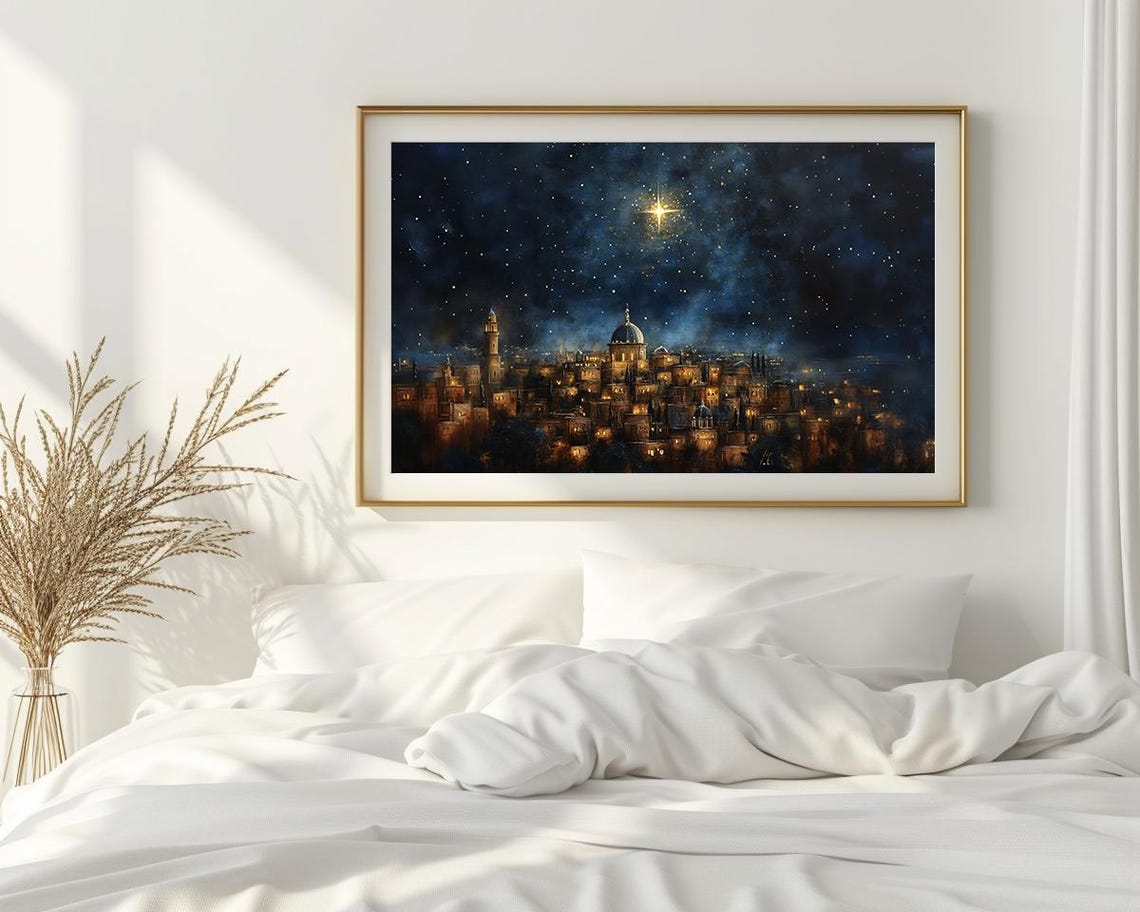 Star of Bethlehem Night Sky Painting Religious Christmas Poster - Image 2