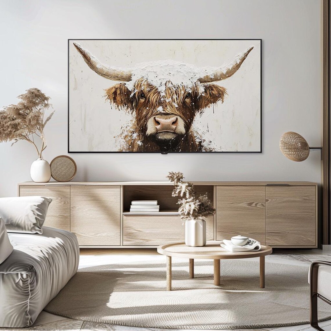 Highland Cow In Snow Rustic Farm Animal Portrait Painting Poster - Image 5