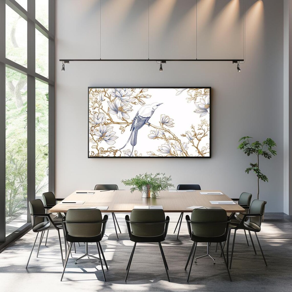Elegant Bird on Magnolia Branch Chinoiserie Style Art Poster - Image 3