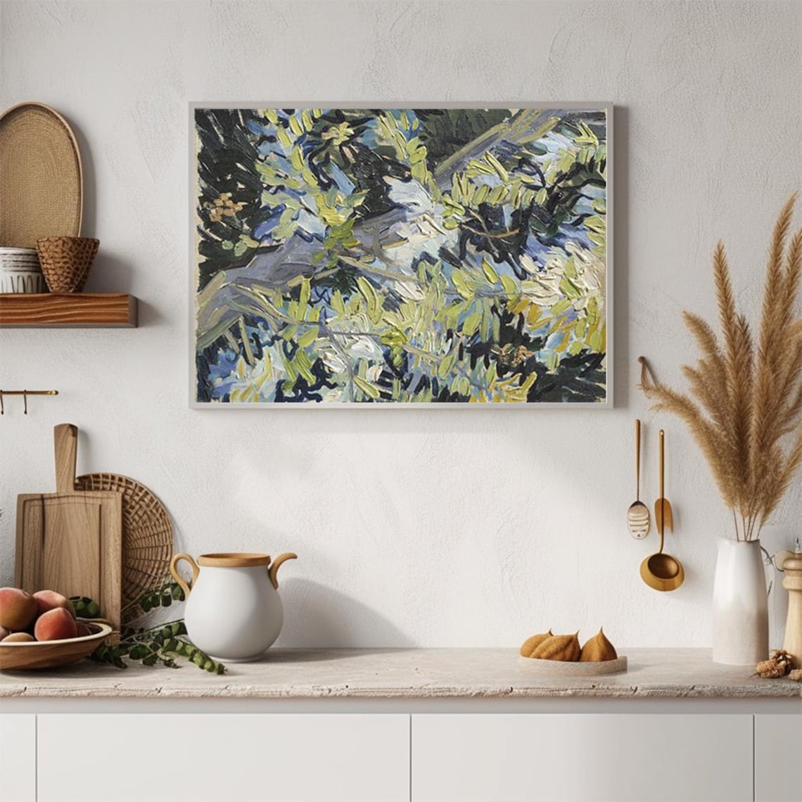 White Blossom Branches Impasto Textured Floral Painting Poster - Image 4