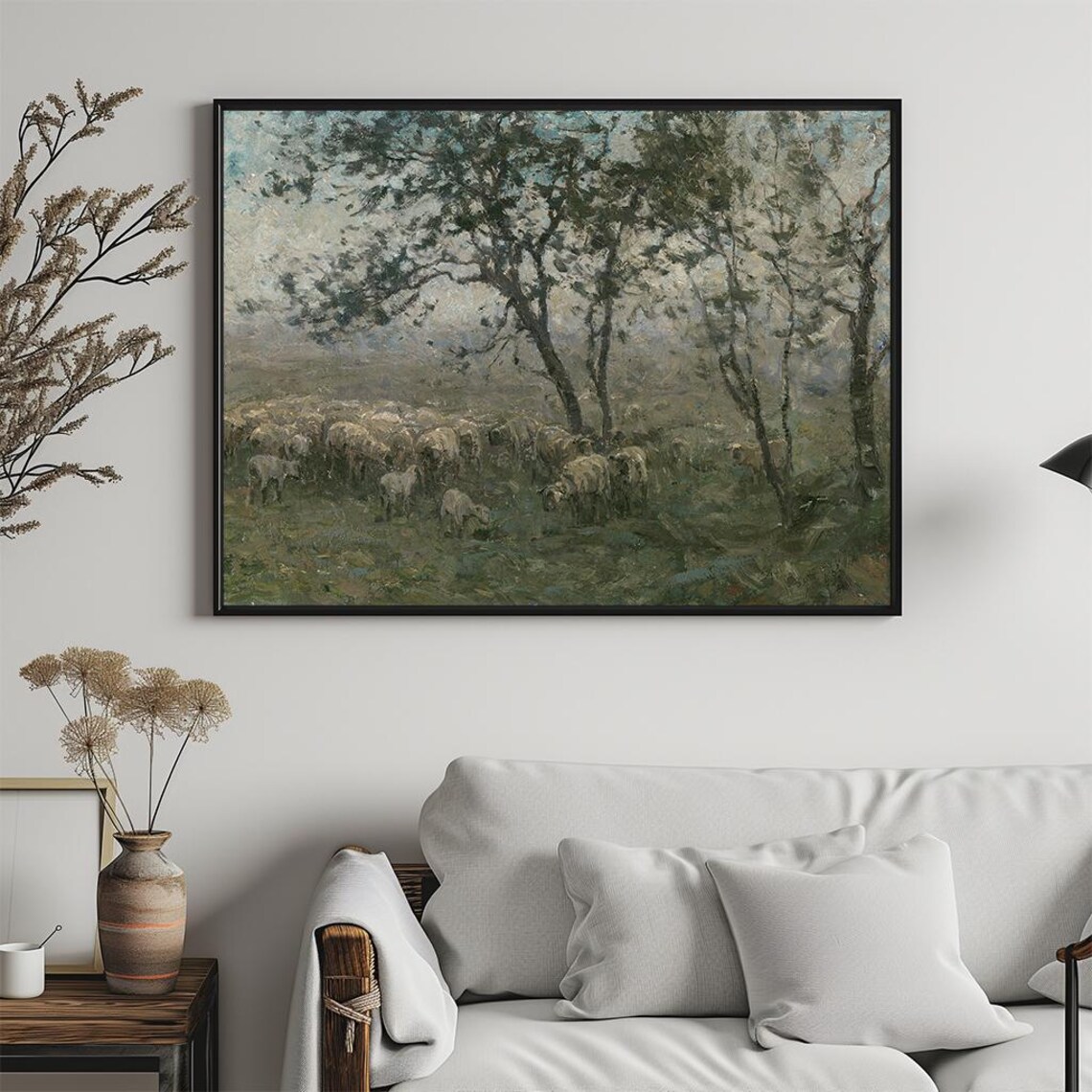 Pastoral Sheep Under Trees Impressionist Rural Vintage Painting Poster - Image 5