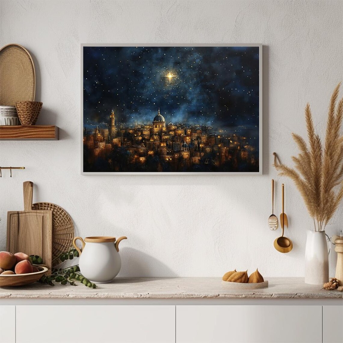 Star of Bethlehem Night Sky Painting Religious Christmas Poster - Image 4
