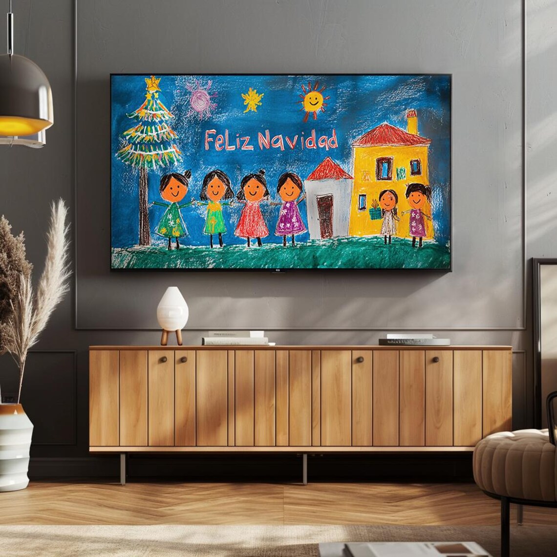Colorful Christmas Drawing Happy Children Feliz Navidad Poster - Image 4