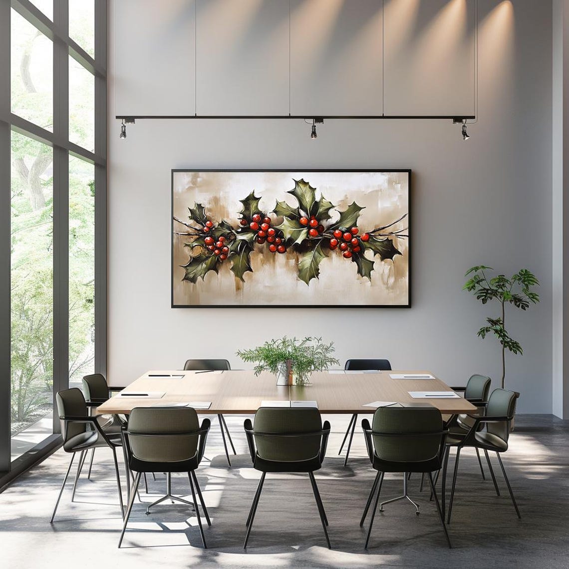Christmas Holly Branches With Red Berries Rustic Botanical Wall Poster - Image 3