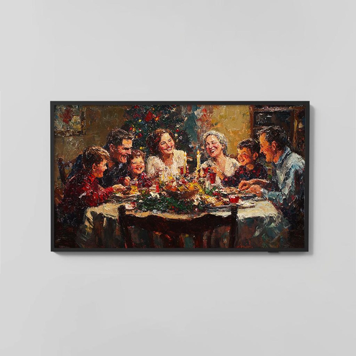 Family Christmas Dinner Joyful Holiday Gathering Painting Poster - Image 2