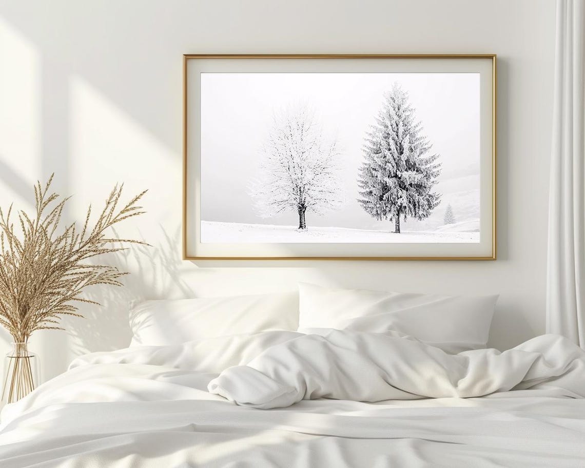 Winter Landscape Minimalist Photography Snowy Trees Fog Wall Poster - Image 2