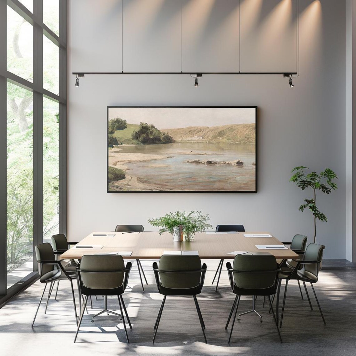 Quiet Riverbank Lake Hills Vintage Calm Water Landscape Poster - Image 3