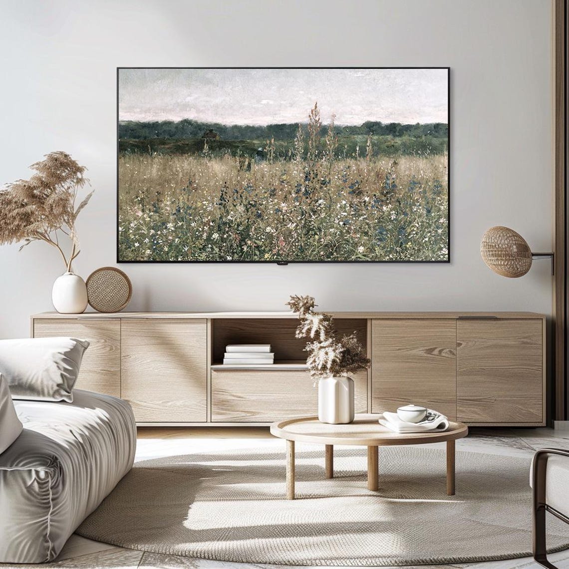 Wildflower Field With Lone Walker Muted Vintage Meadow Poster - Image 5