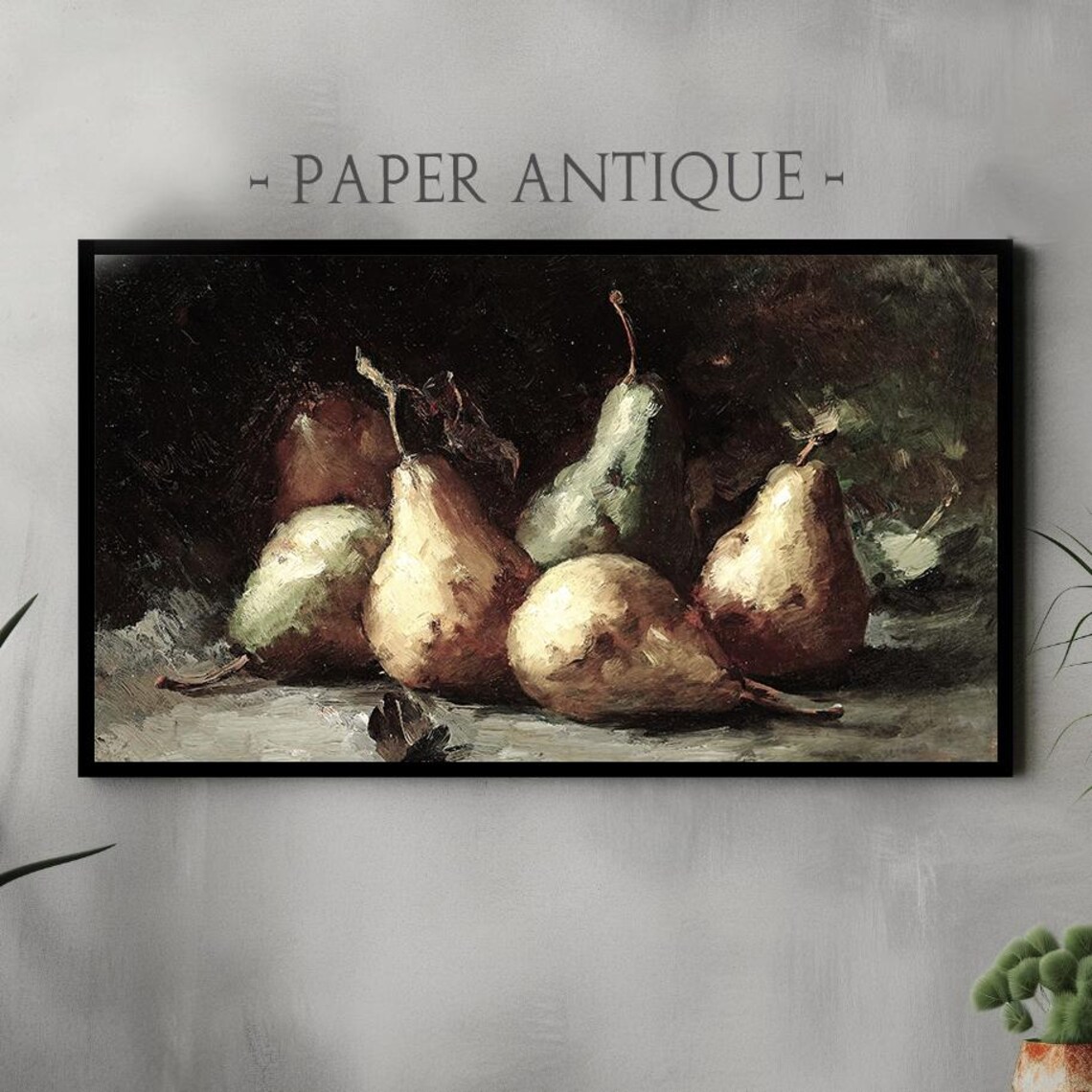 Golden Pears Still Life Dark Vintage Fruit Oil Painting Poster