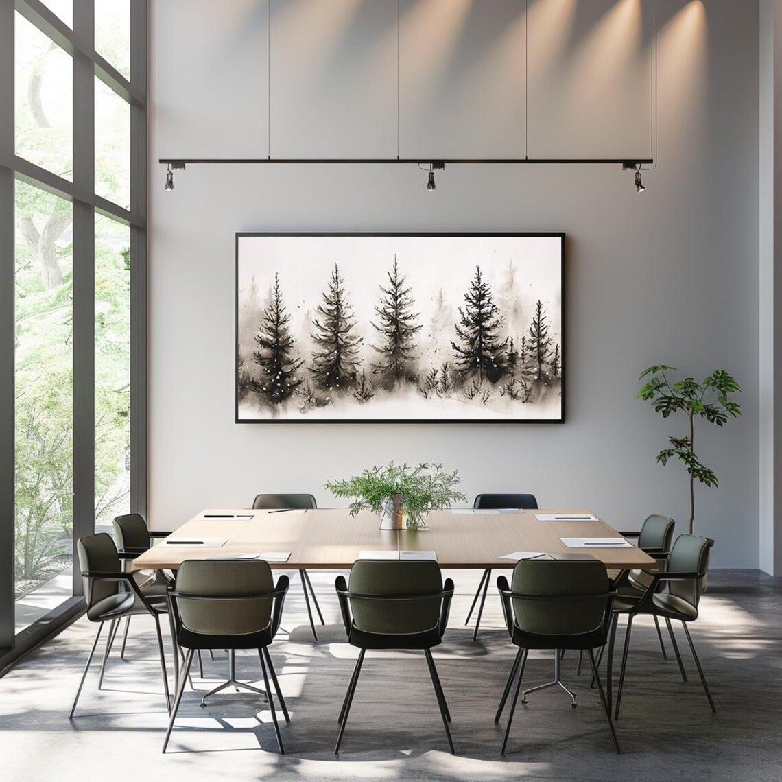 Minimalist Ink Wash Painting Pine Forest Mist Winter Art Poster - Image 3