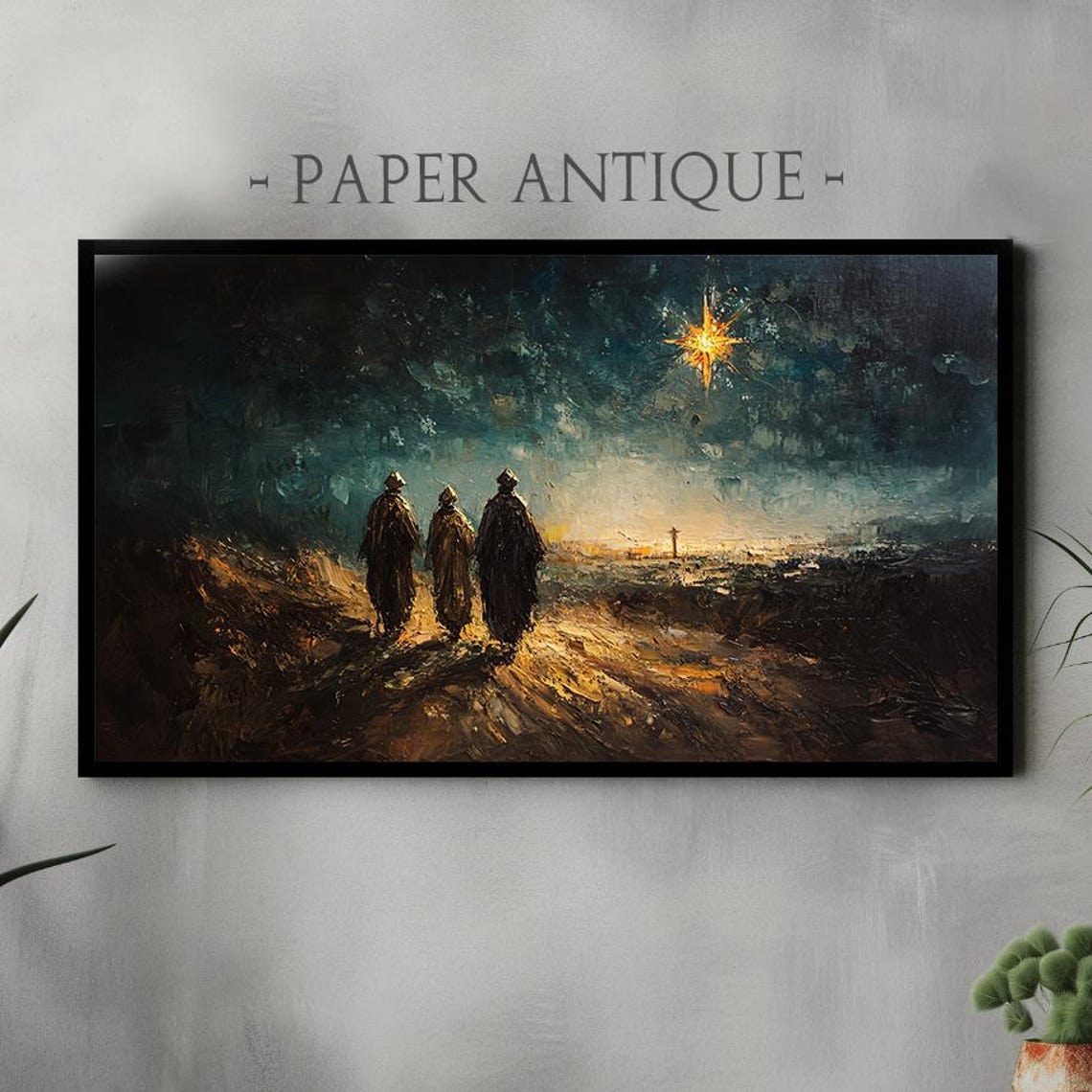 Three Wise Men Following Star Expressionist Biblical Night Poster