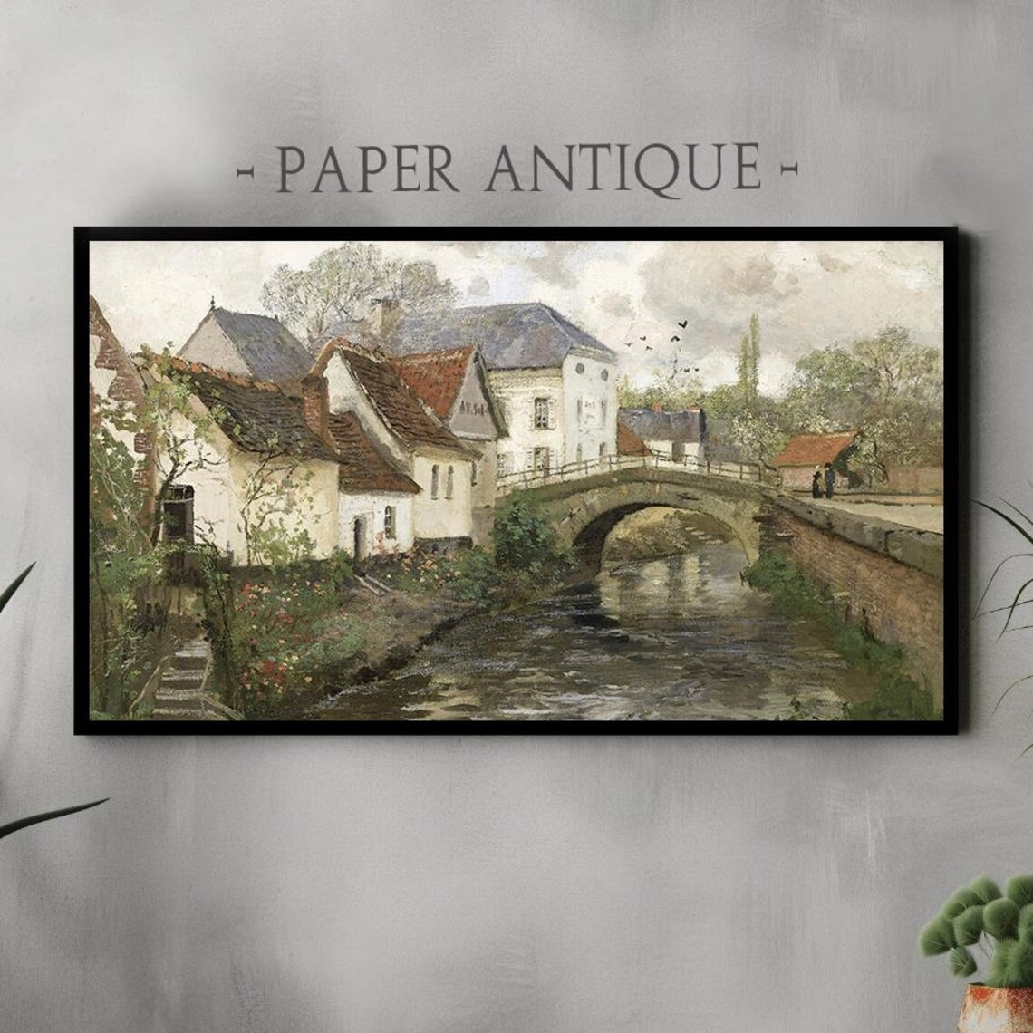 Old Village Stone Bridge Canal Vintage European Painting Poster
