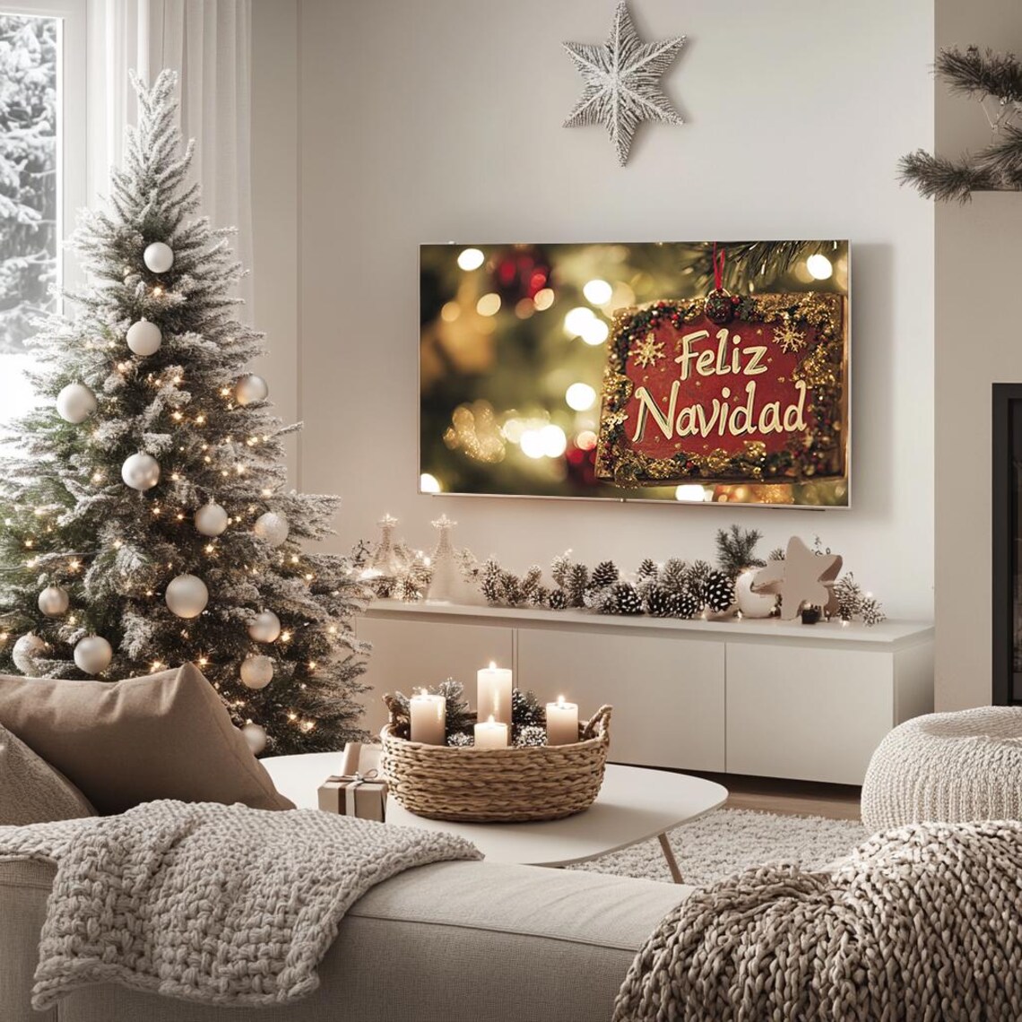 Vintage Feliz Navidad Ornament Sign Rustic Holiday Christmas Poster - Image 5