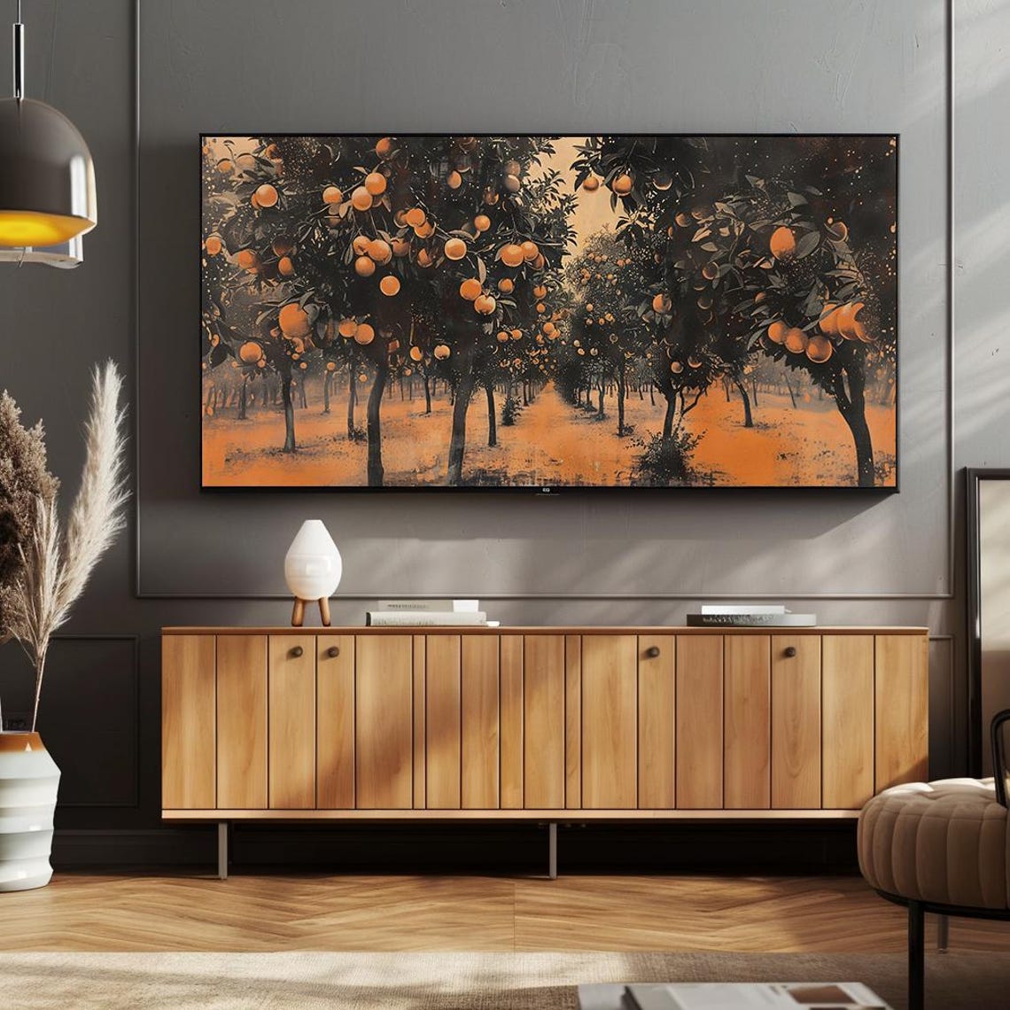 Orange Grove at Dusk Glowing Citrus Trees Evening Scene Poster - Image 2