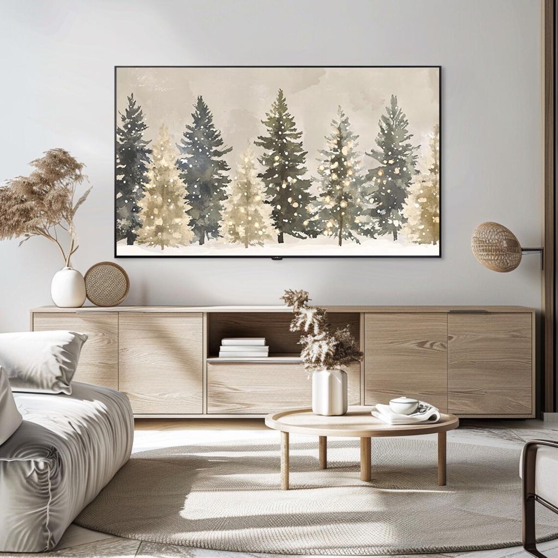 Row Of Snowy Evergreens Watercolor Winter Forest Panorama Poster - Image 5