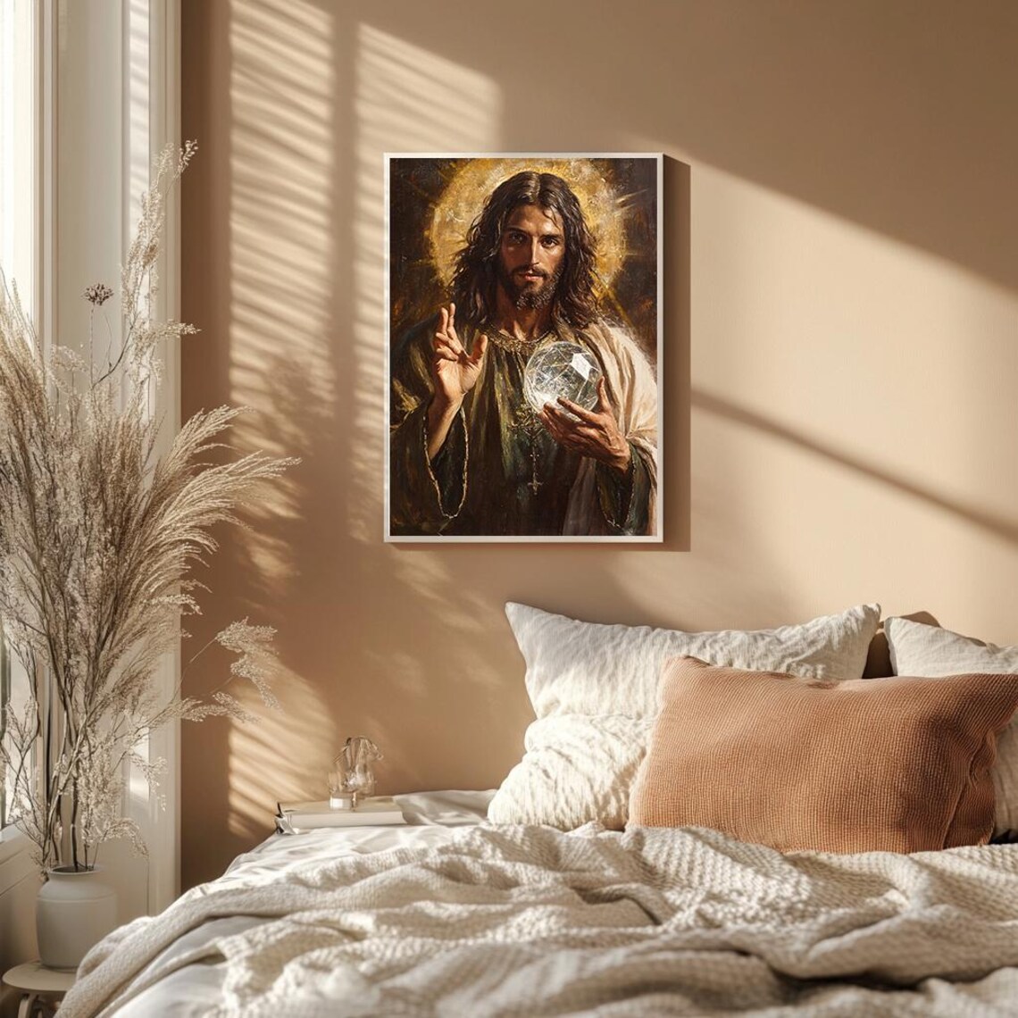 Jesus Holding Crystal Orb Spiritual Christian Devotional Art Poster
