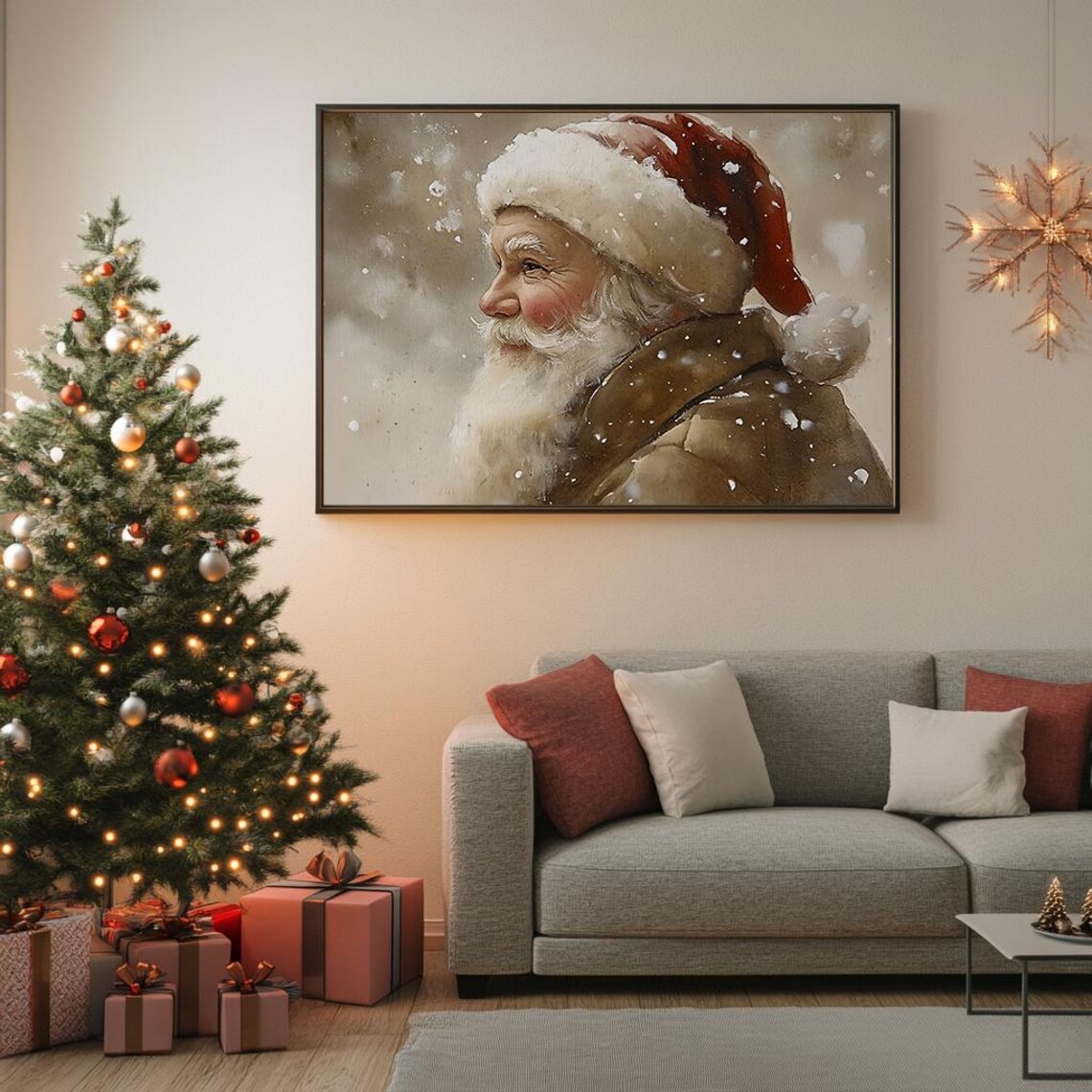 Santa Claus Watercolor Profile Portrait Festive Holiday Decor Poster - Image 5
