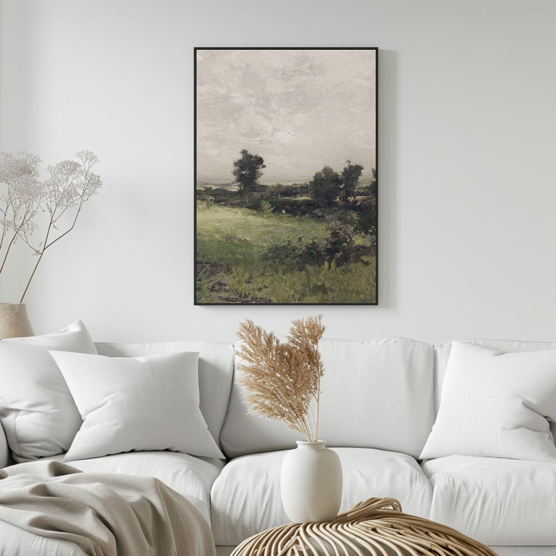 Lone Tree In Green Meadow Cloudy Sky Minimalist Country Poster - Image 5
