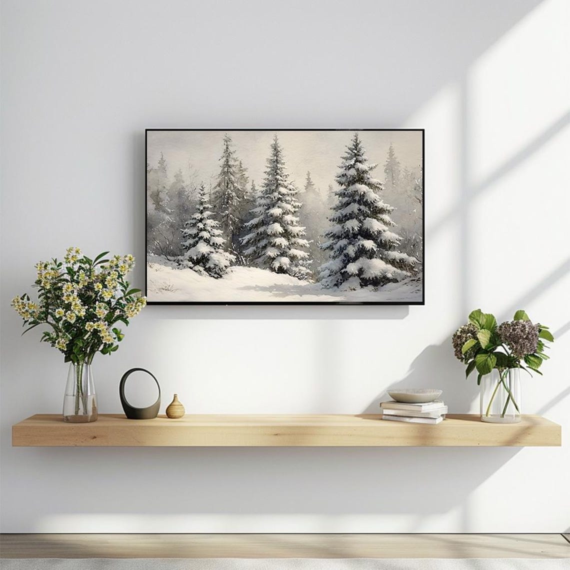 Peaceful Snow Covered Pine Forest Tranquil Winter Art Poster - Image 2