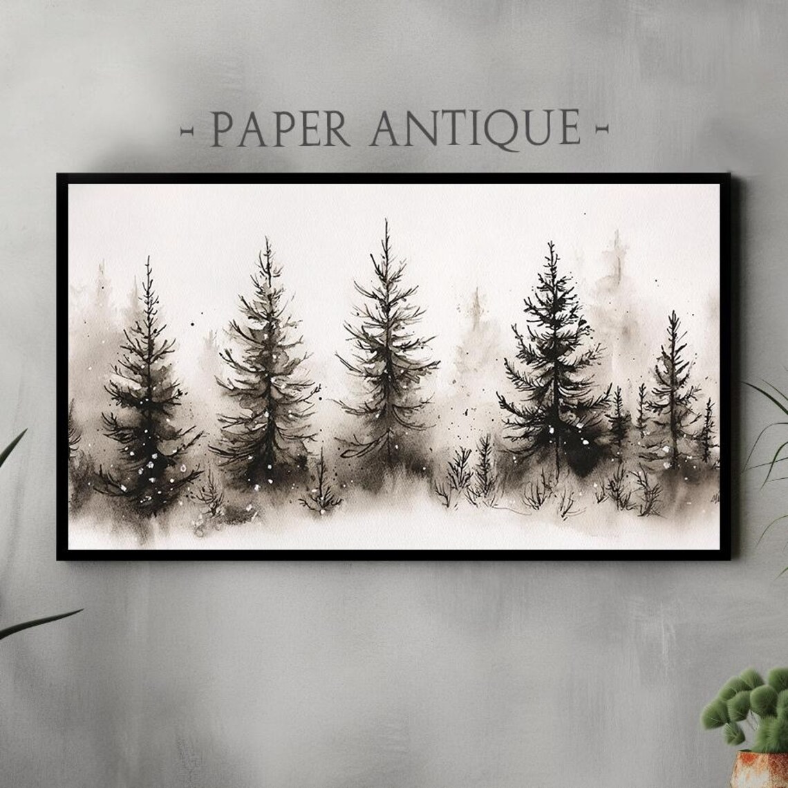 Minimalist Ink Wash Painting Pine Forest Mist Winter Art Poster