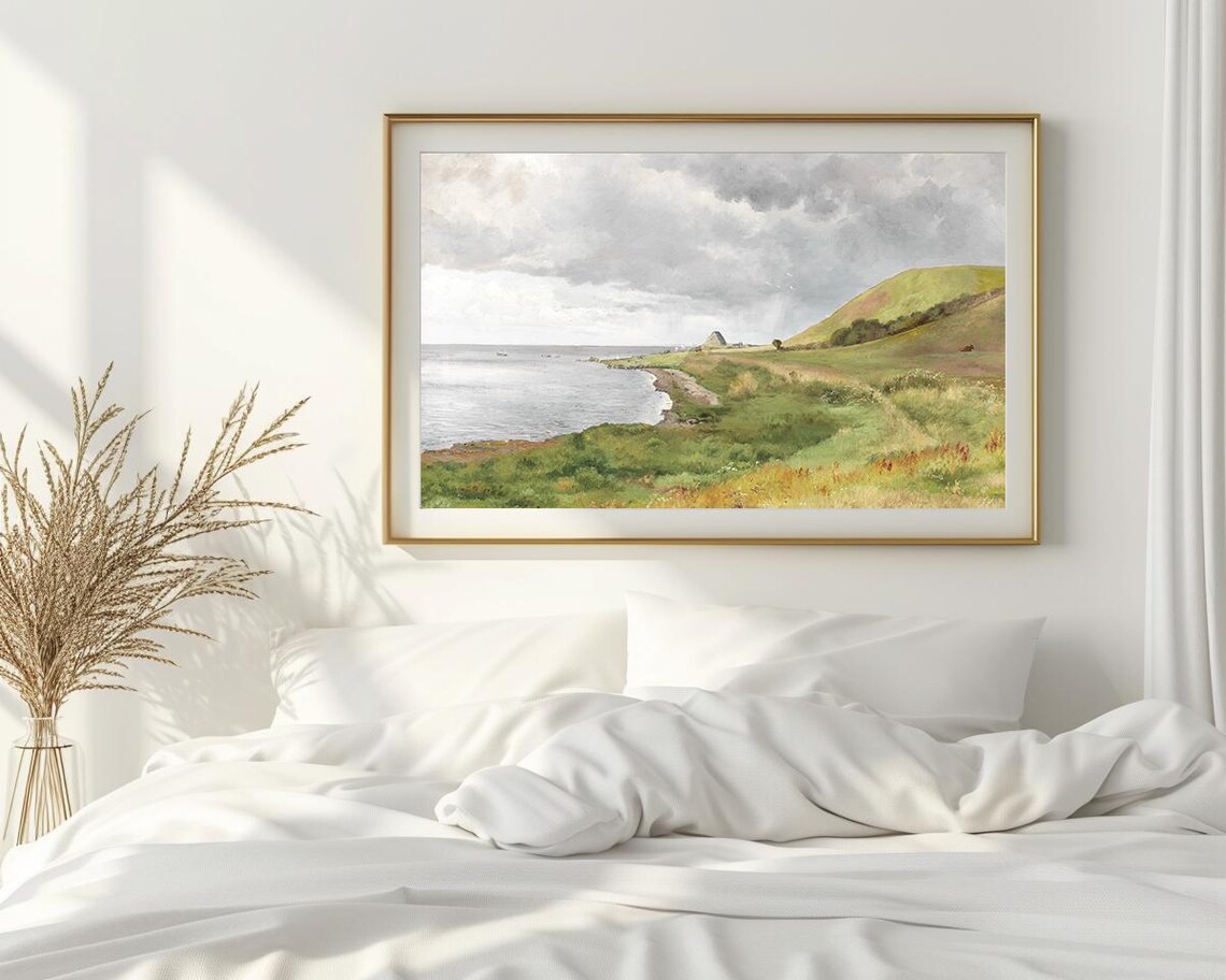 Coastal Shoreline Rolling Hills Seascape Ocean Scenic Painting Poster - Image 2