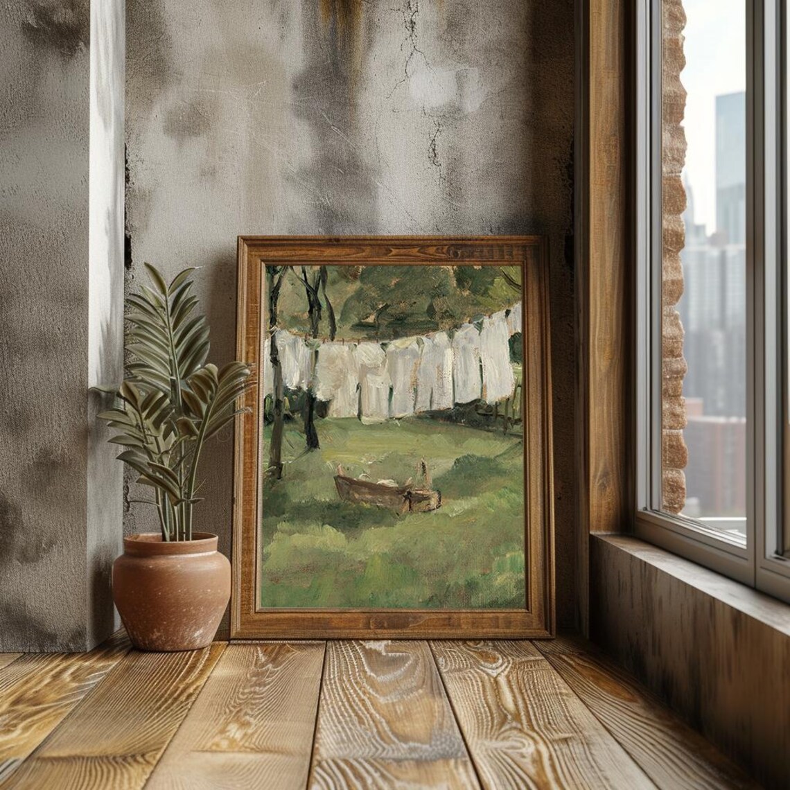 Laundry Day Clothesline Vintage Farmhouse Garden Scene Poster - Image 3