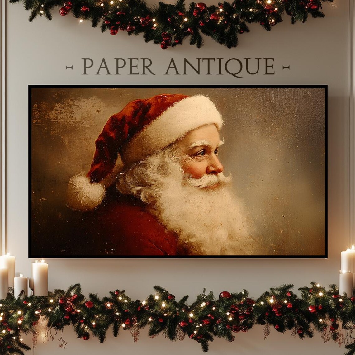 Classic Santa Claus Portrait Painting Vintage Christmas Art Poster