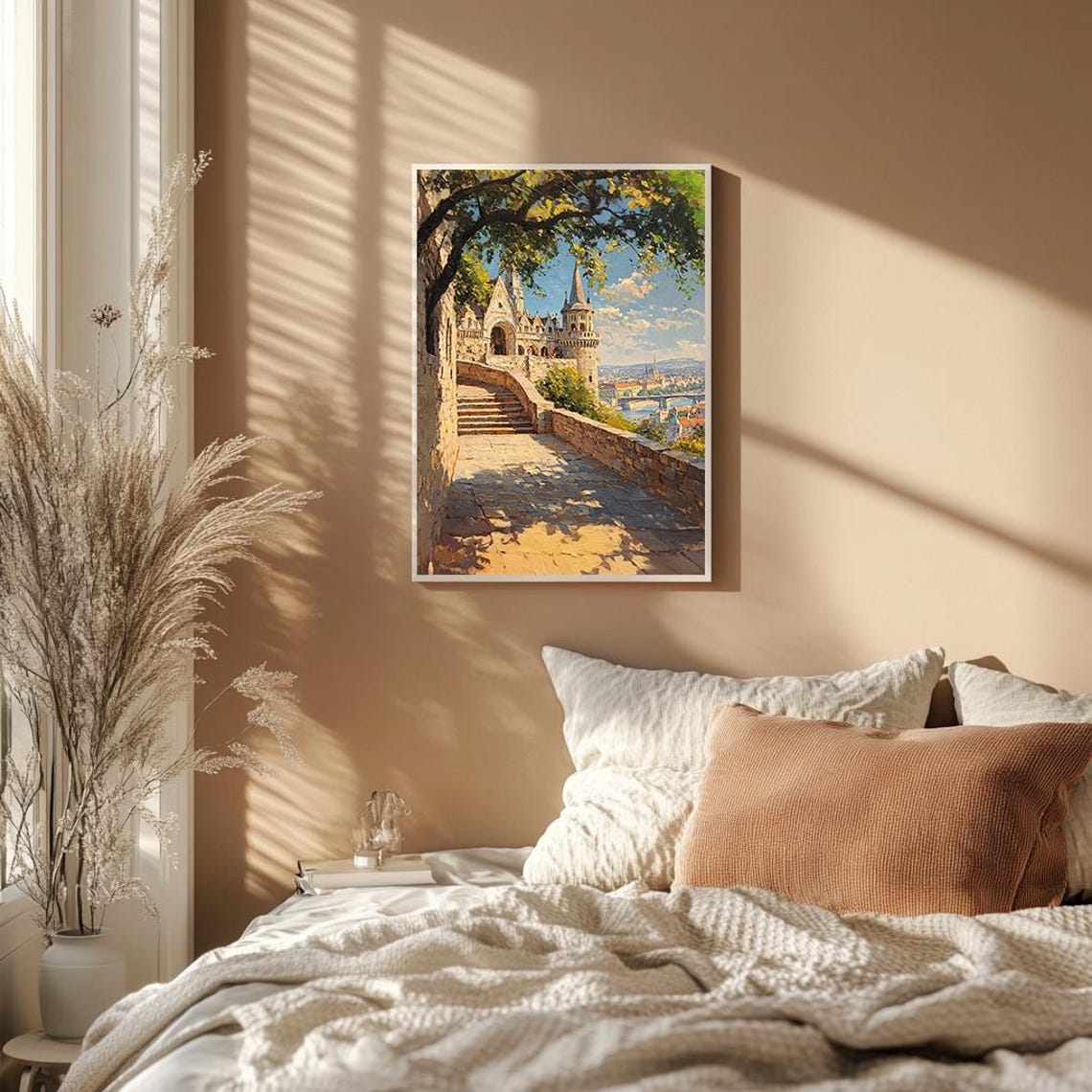 European Castle Stone Tower River Valley Impressionist Poster - Image 2