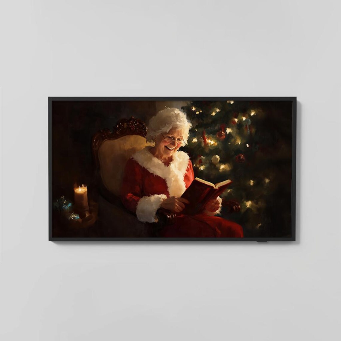 Mrs Claus Reading In Cozy Candlelit Christmas Room Warm Holiday Poster - Image 2