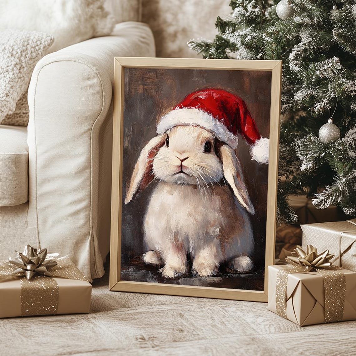 Cute Bunny In Santa Hat Adorable Holiday Decor Charming Animal Art Print Wall Decor Ls - Image 5