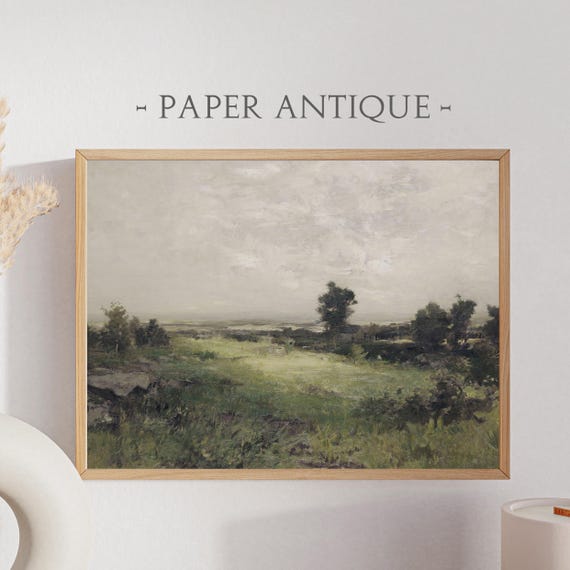 Landscape Oil Painting Serene Countryside Field Scenic Nature Art Print Rustic Style Instant Wall Art Ls
