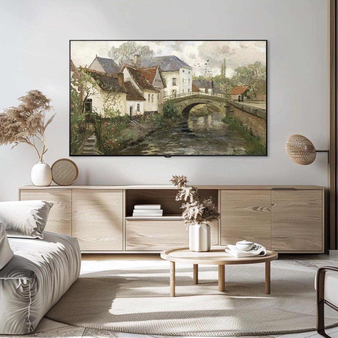 Old Village Stone Bridge Canal Vintage European Painting Poster - Image 5