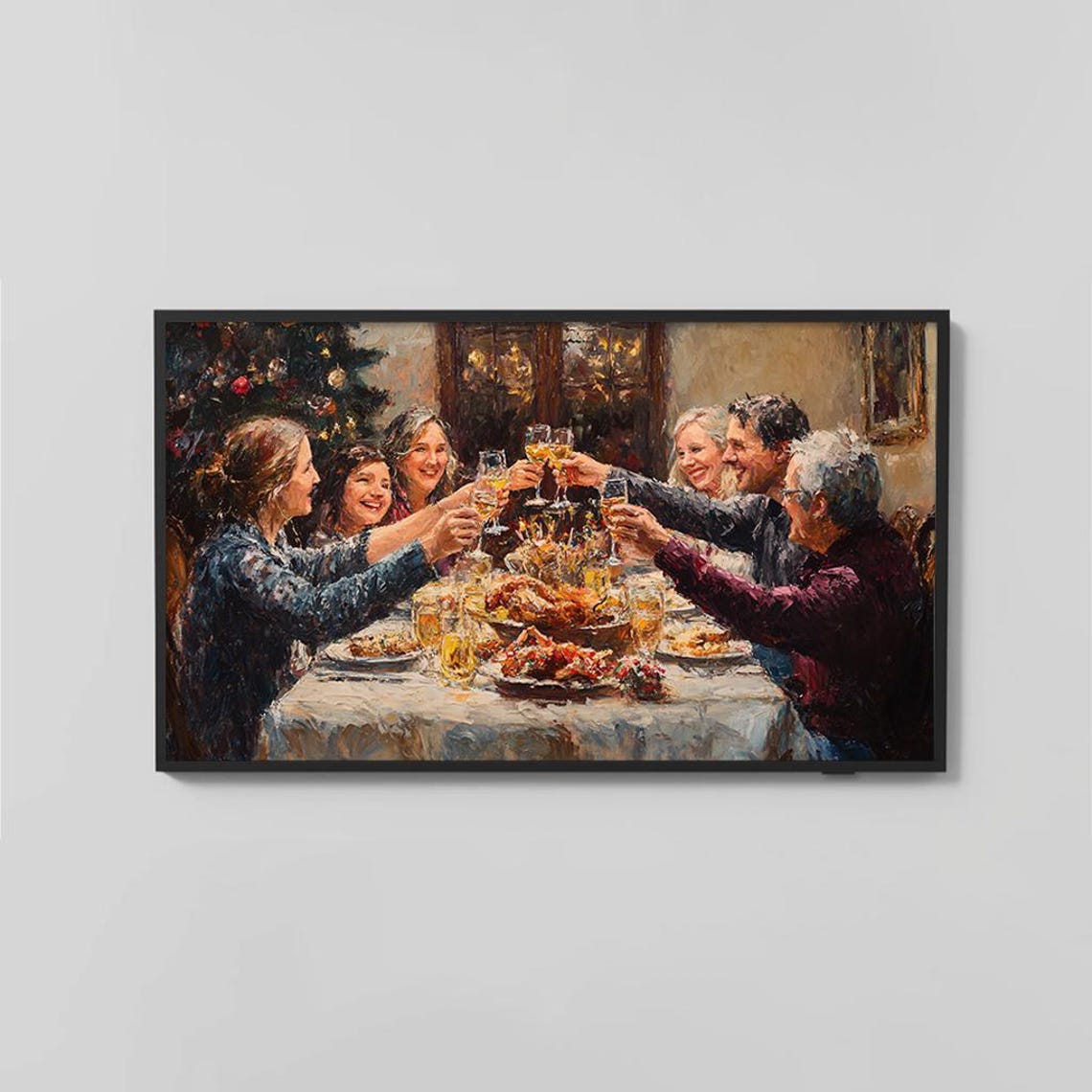 Family Christmas Dinner Toasting Festive Gathering Painting Poster - Image 2