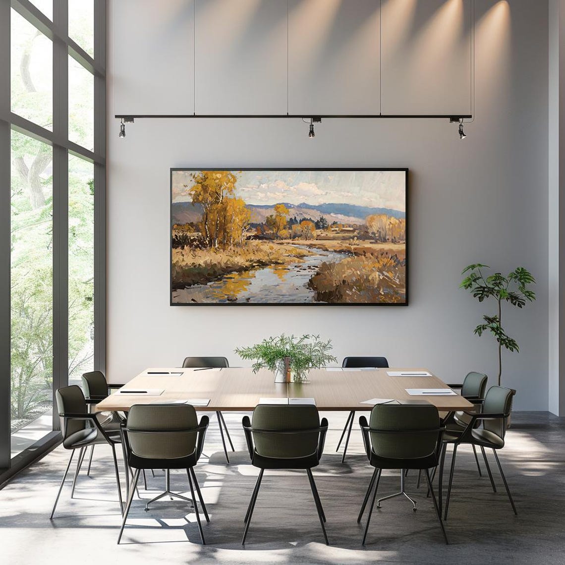Calm Autumn River Valley with Golden Trees Mountain Scene Poster - Image 3