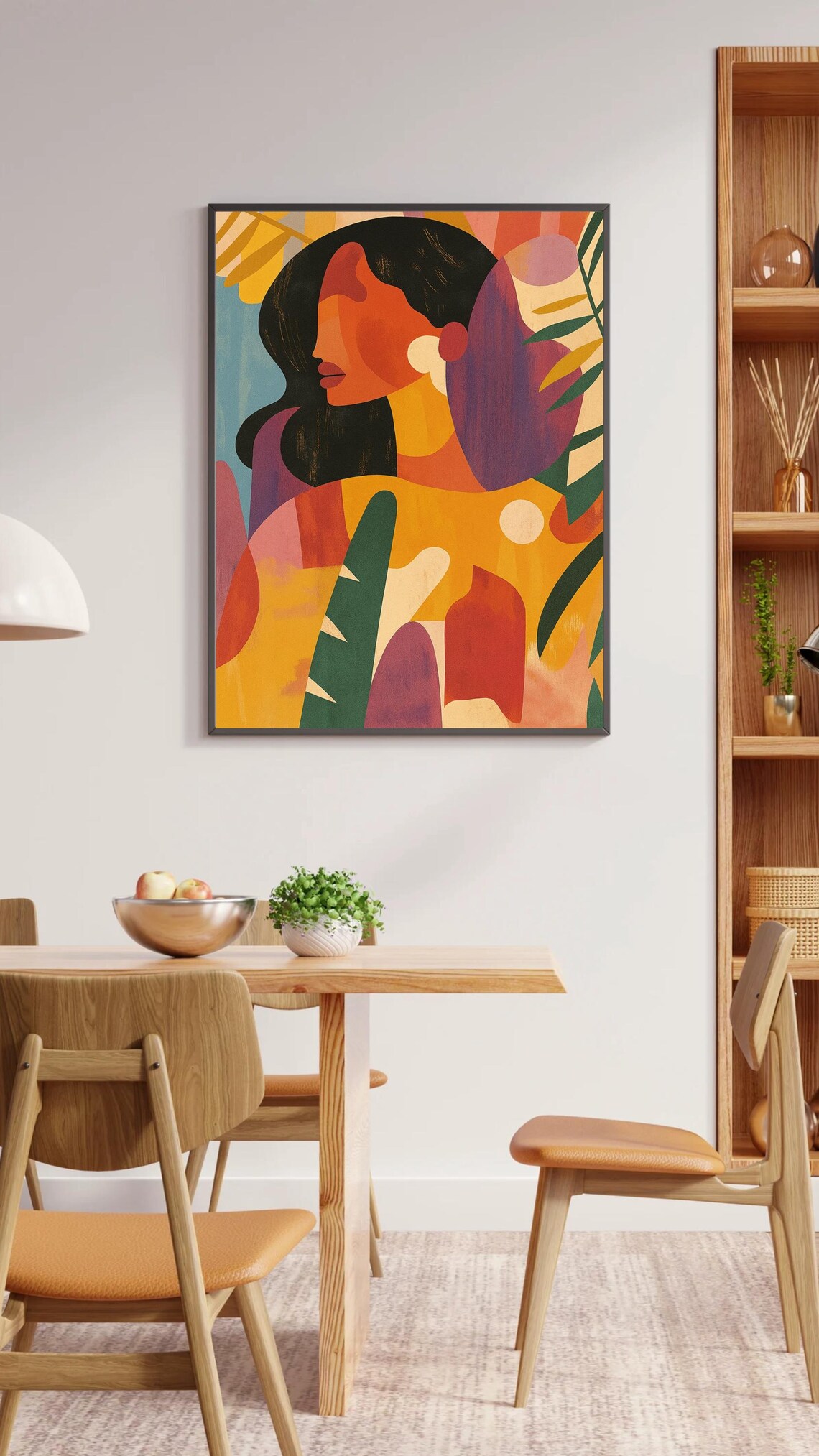 Colorful Abstract Woman Portrait Tropical Leaves Boho Poster