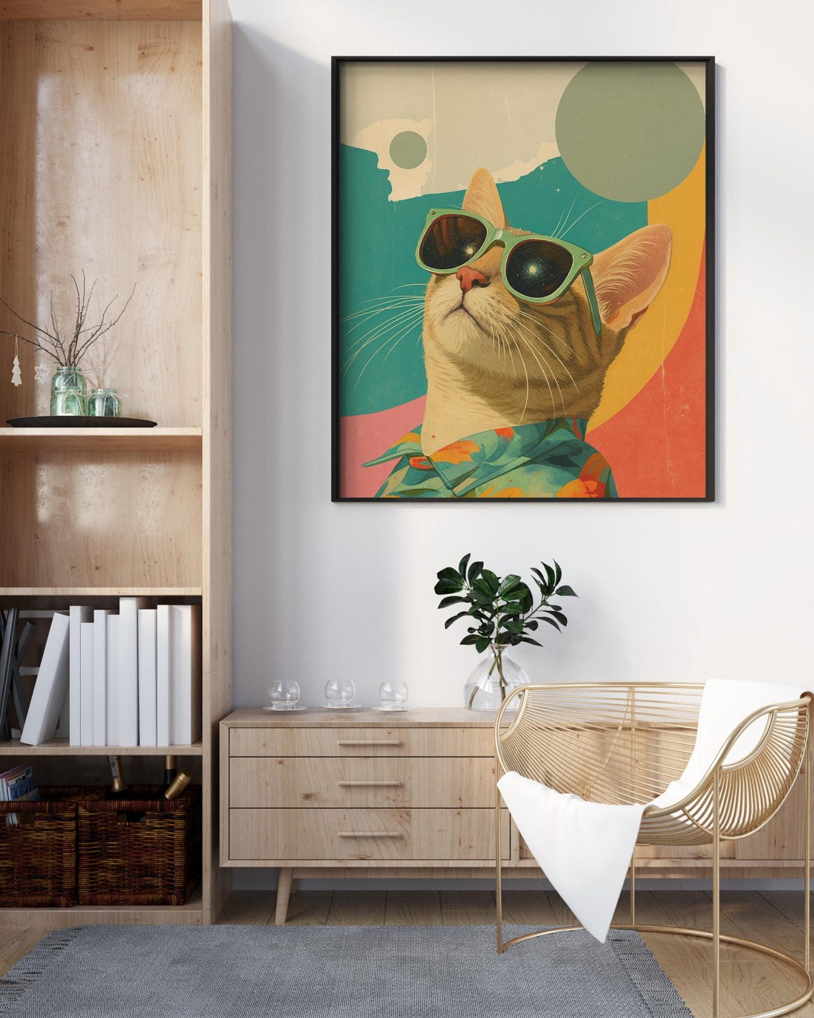 Cool Cat in Sunglasses Retro Summer Vacation Beach Sunset Poster