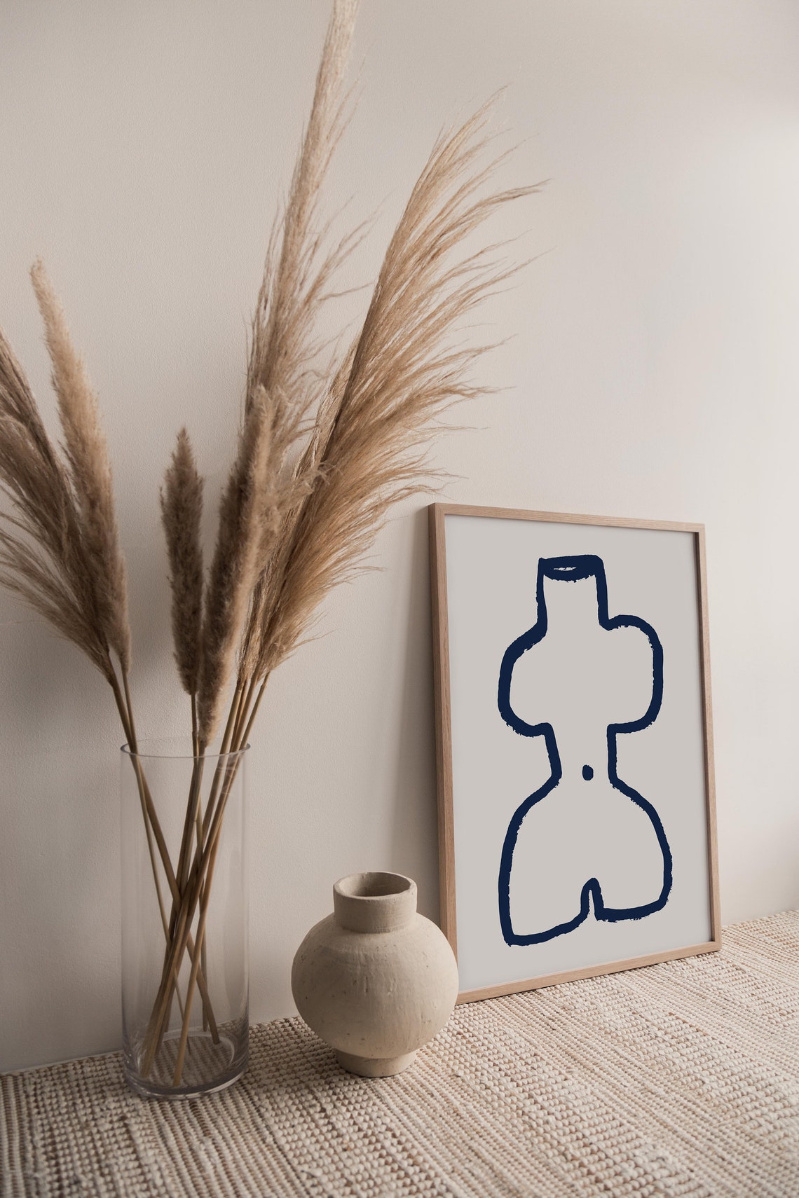 Navy Blue Line Art Abstract Vase Female Figure Minimalist Art Poster - Image 3