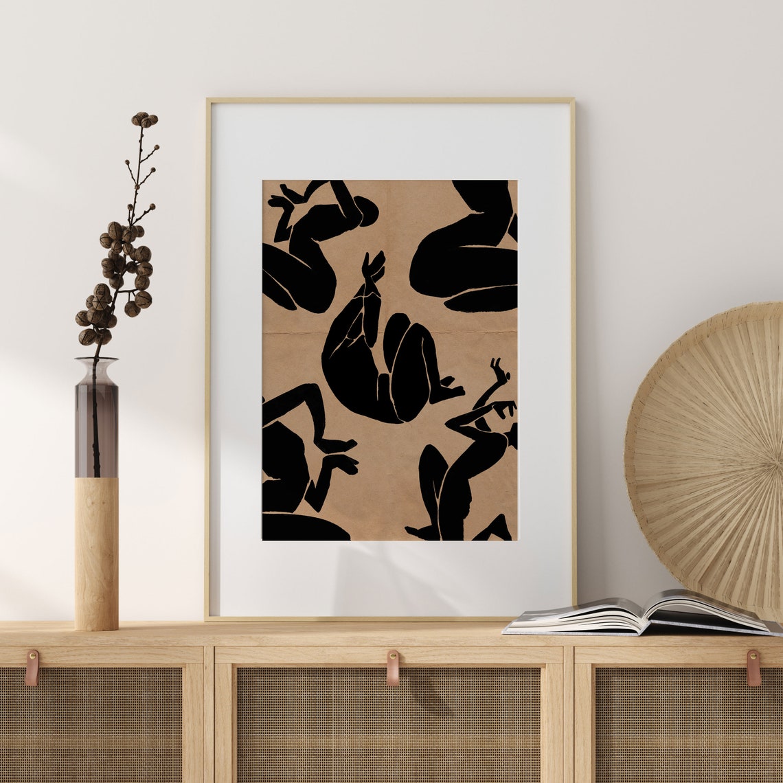 Black Silhouette Dancing Figures Kraft Paper Modern Art Poster - Image 2