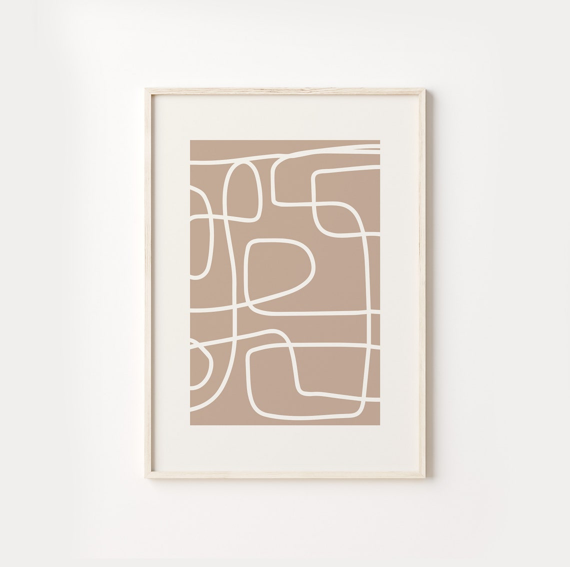 Tan Hand Drawn Line Labyrinth Minimalist Contemporary Abstract Poster