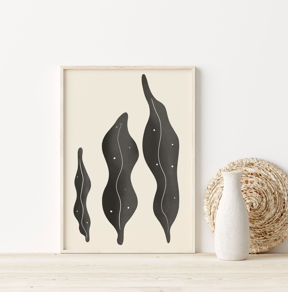 Three Dark Botanical Leaves White Vein Lines Minimalist Poster - Image 3
