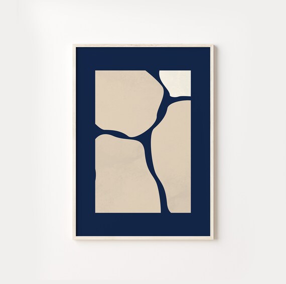 Abstract Blue Stone Art Paper Feel Navy Blue Print Contemporary Art Print Minimalist Art Modern Nordic Pattern Art Print