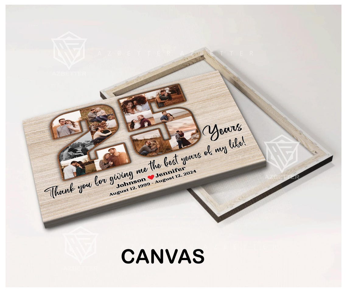 Personalized 25 Years Anniversary Wedding 25th Wedding Anniversary Wall Art Custom Couple Photo Collage Gift For Husband - Image 3